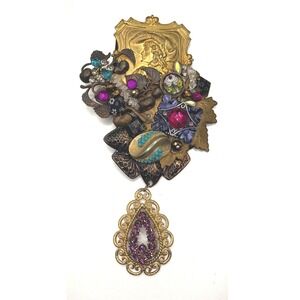 Sarah Jane signed assemblage statement pendent.‎ Vtg wearable art collectible